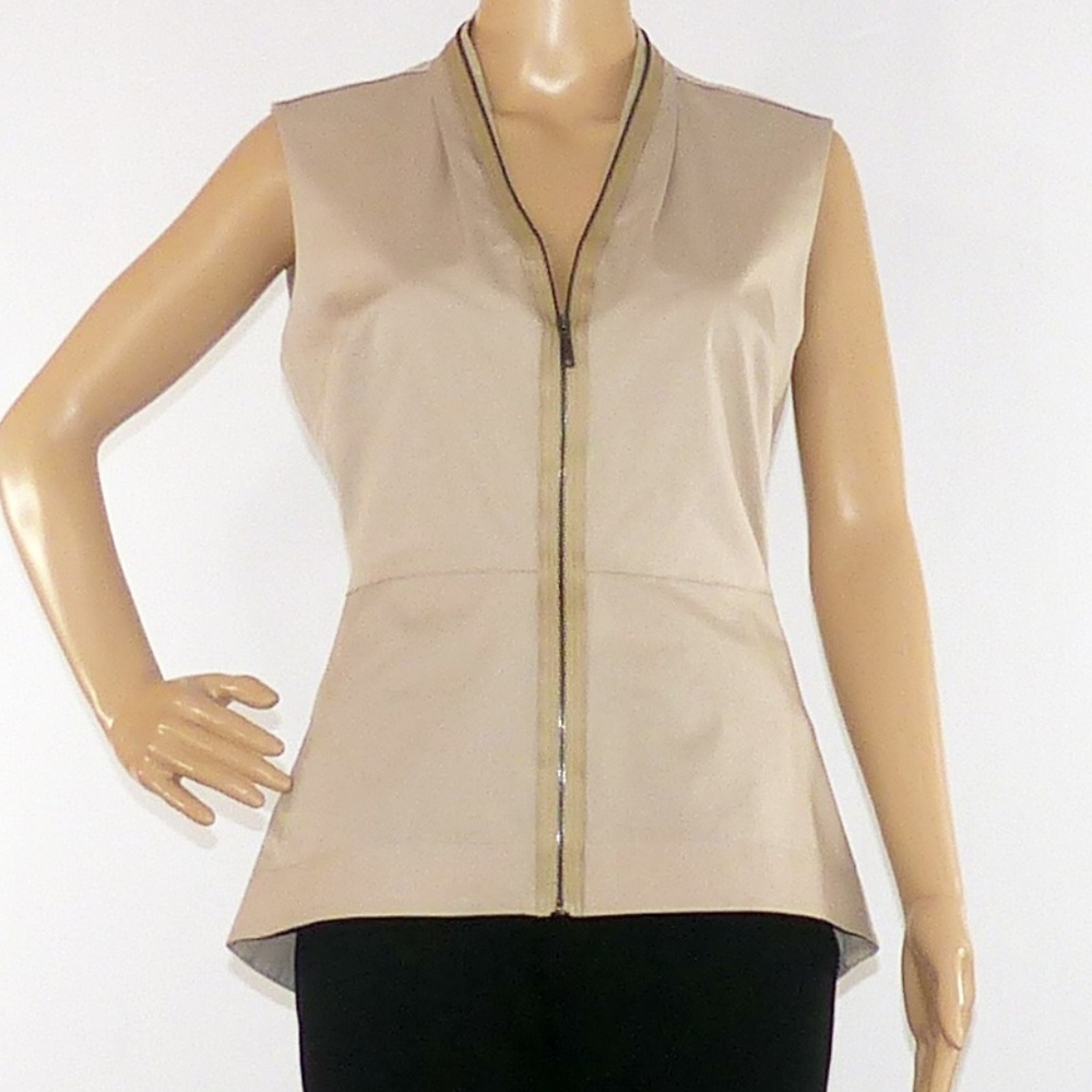 Elie Tahari Laura Sleeveless V-Neck Zip-Front, S